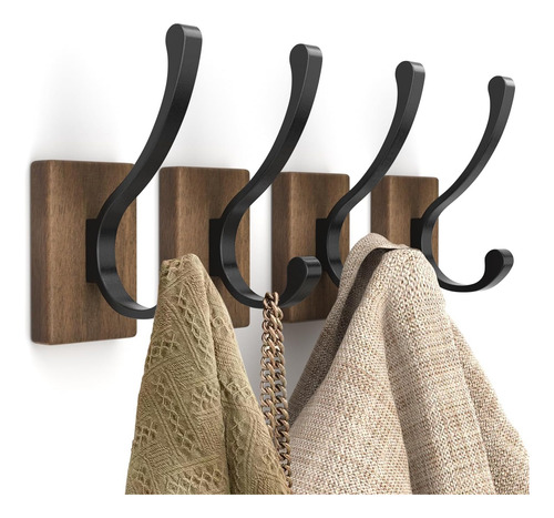 Ganchos De Pared De Madera Para Colgar - Paquete De 4 Gancho