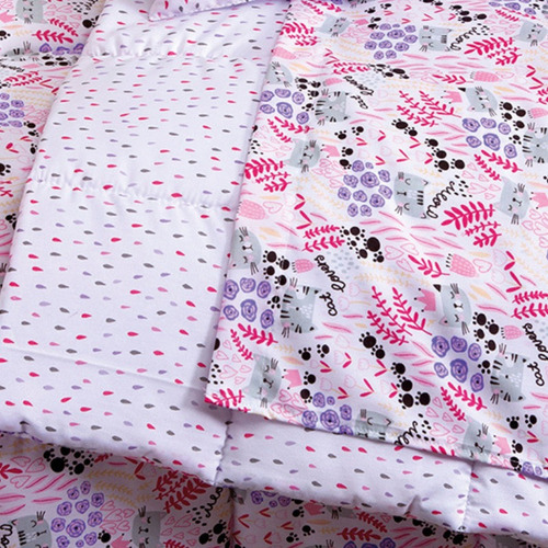 Juego De Sábanas Cuna Bebé 60x110 Cm Extra Suave Premium Color Gatitos Rosa Diseño de la tela Estampado