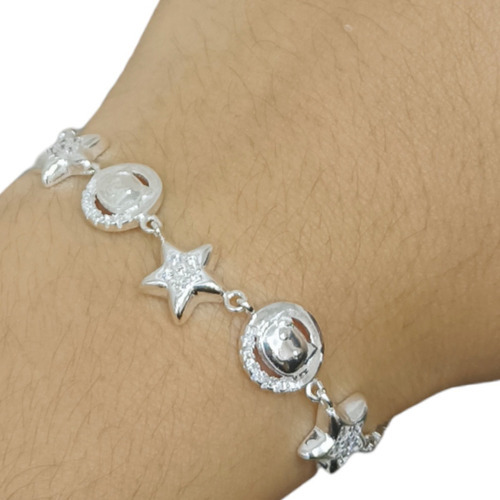 Pulsera Plata 925 Zircones Estrella Gatito Cubic Regalo 