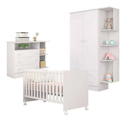 Jogo De Quarto Infantil Completo Berço Cômoda E Guarda Roupa