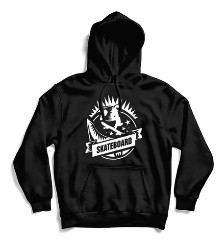 Buzo Skateboard Hoddie Con Capota Skate Negro