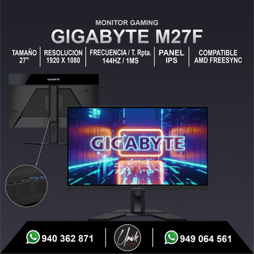 Imagen 2 de 8 de Monitor Gamer Gigabyte M27f 27' Ips 1ms 144hz Usb C Freesync