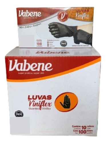 Luvas descartáveis Vabene Viniflex cor preto tamanho GG de elastômero termoplástico em kit de 10 x 100 unidades