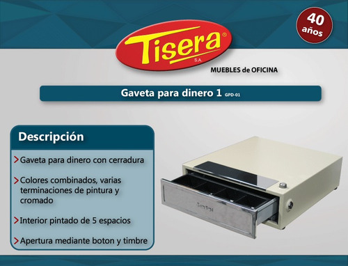 Gaveta Porta Billetes Dinero Tisera Acero Colores Gpd-01