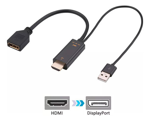 Adaptador Hdmi Com Usb 2.0 Para Displayport 4k Full Hd 1080p