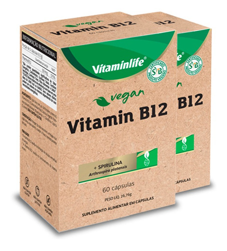 Kit 2 Vitamin B12 Vitaminlife - 60 Cápsulas Veganas