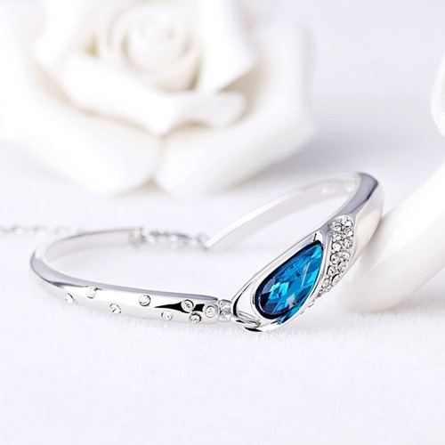Set Collar Pulsera Arete Dije Zapato Cristal Austriaco Azul