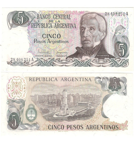Billete Argentina 5 Pesos (1983) Monumento A Bandera 