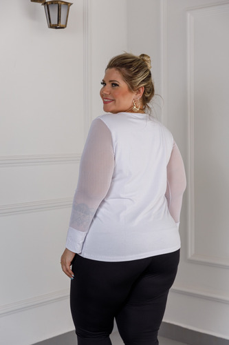 Blusa Manga Longa Tule Plus Size Mazal