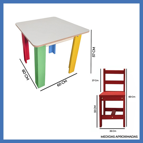 Conjunto Mesa Baú Infantil Madeira Duas Cadeiras Camaleão