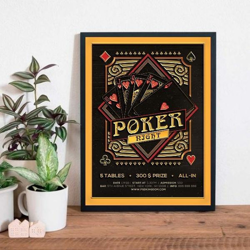 Quadro Decorativo Cartaz Poker Night 45x34cm Moldura Preta