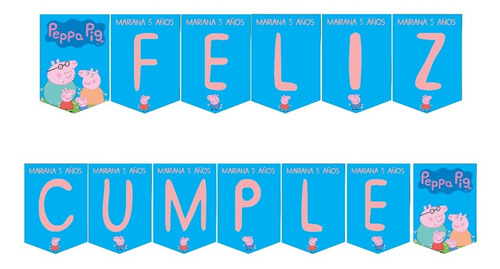 Banderín Peppa Pig Con Nombre Y Feliz Cumple Cartel 