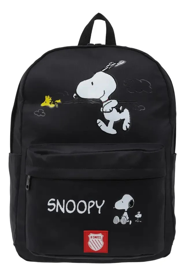 Mochila Escolar K-swiss Snoopy Run Color Negro Diseño de la tela Liso