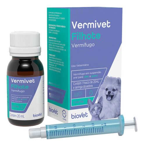 Vermífugo Vermivet Filhotes Cães E Gatos 20ml