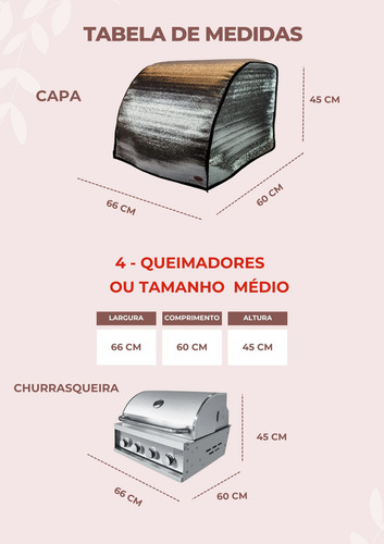 Capa Térmica Churrasqueira Bancada A Gás 4 Queimadores Rossi Prateado
