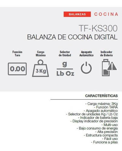 Imagen 2 de 5 de Balanza De Cocina Digital Alta Precision Telefunken 3kg Jmp