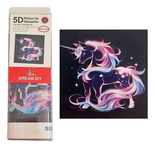 Kit Pintura De Diamantes Unicornio Galáctico 20x20 Cms 