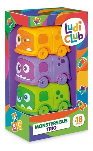 Ludi Club Monster Bus Trio Vehículos Apilables Usual Ik Color Naranja,violeta Y Verde