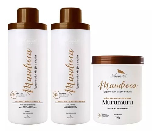  Kit Shampoo, Condicionador E Mascara Mandioca Aramath 1l