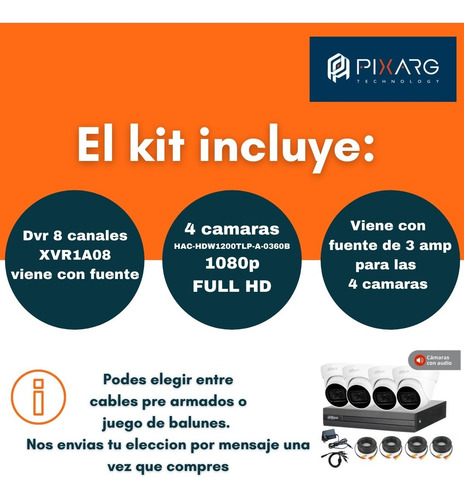 Imagen 2 de 7 de Kit 4 Cámaras Dahua Hd Audio Exterior Hd Dvr 8 Canales P2p