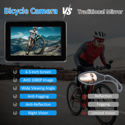 Espejo Para Bicicleta: Cámara Trasera De 1080p, 4.3, Visión