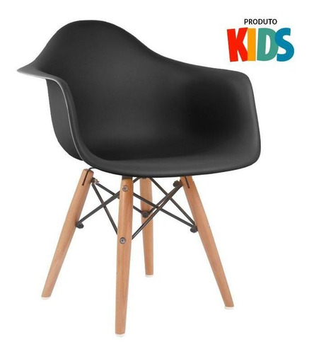Cadeira Eames Junior Infantil Com Braços Daw Kids Preto