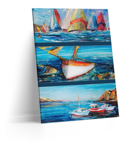 Cuadro Lienzo Canvas 45x60cm Pintura Veleros Alta Mar Oleo