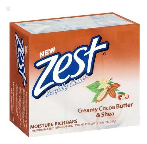 Zest Jabón Manteca De Cacao Y Karité, 6 Barras, 3.2 Oz