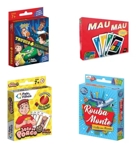 Kit 04 Jogos Cartas Divertidos Truco, Porco, Rouba Monte,mau