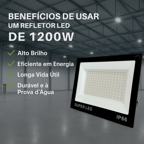 Kit 5 Refletor Led 1200w Bivolt Prova D'água 6500k