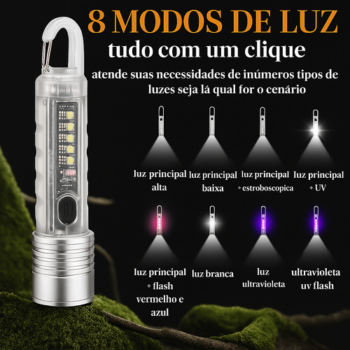 Lanterna 8 Modos De Luz Led E Uv Prova D'água Mergulho Caça