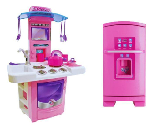 Cozinha Infantil Big Star + Geladeira Menina Com Acessórios