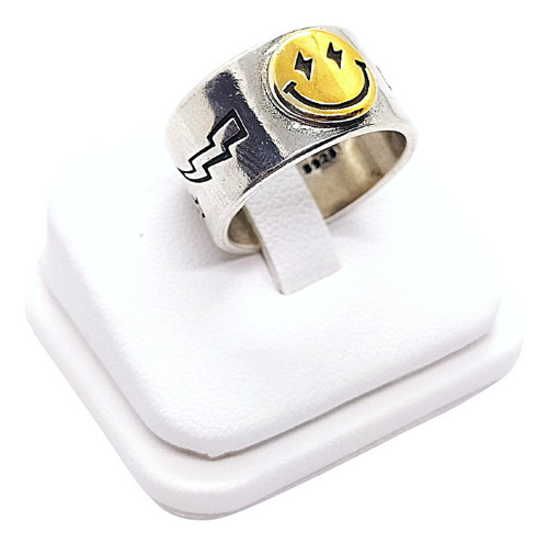 Anillo Baño De Plata Diseño Cara Sonriente