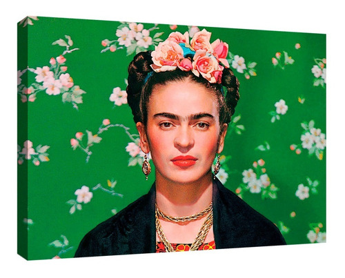 Cuadro Decorativo Canvas Moderno Frida Kahlo Fondo Verde