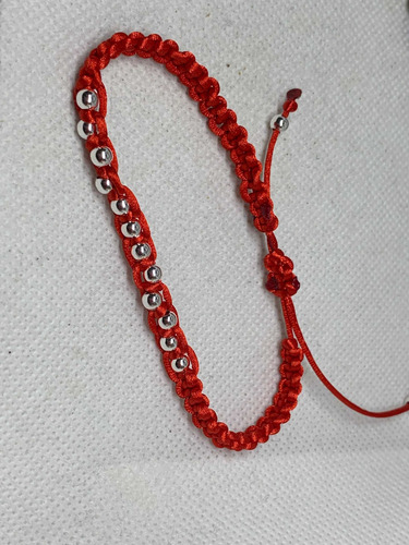 Imagen 2 de 7 de Tobillera Roja Macrame Bolitas Bolas De 4 Mm Plata 925