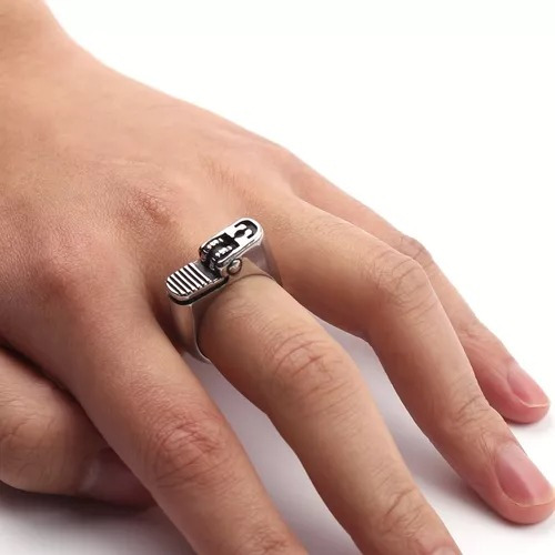 Anillo De Zinc Grabado Con Modelo De Encendedor Para Hombre 