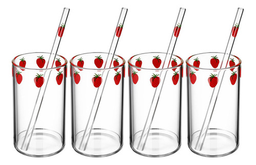 Vasos De Vidrio Para Bebidas, Jugo De Fresa, Vidrio, 4 Juego
