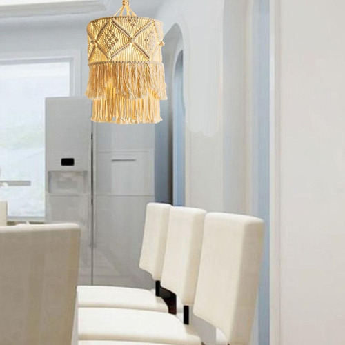 Sombra De Lámpara De Macramé Nórdico Boho Macramé Tejido
