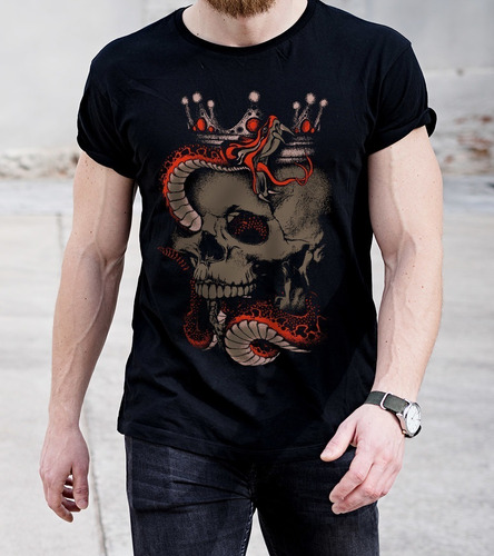 Imagem 1 de 7 de Camiseta Rock Caveira Rei Heavy Metal Masculina Promoção