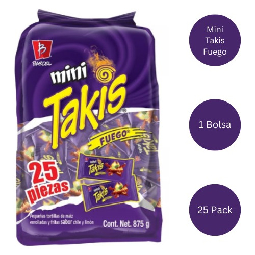 Mini Takis Fuego 25 Pack Barcel Botana De Maiz Chile Y Limón