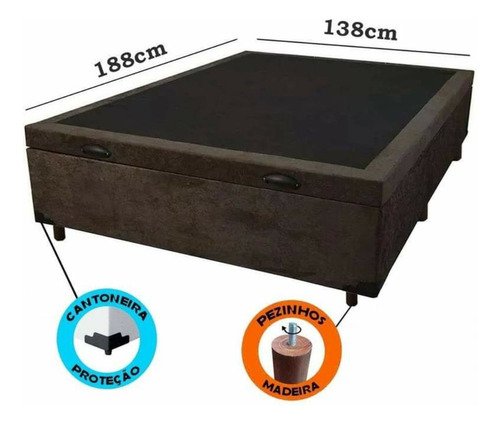 Base Box Baú Casal 138 X 188 Suede Com Pistão Gás So1clique Cor Marrom