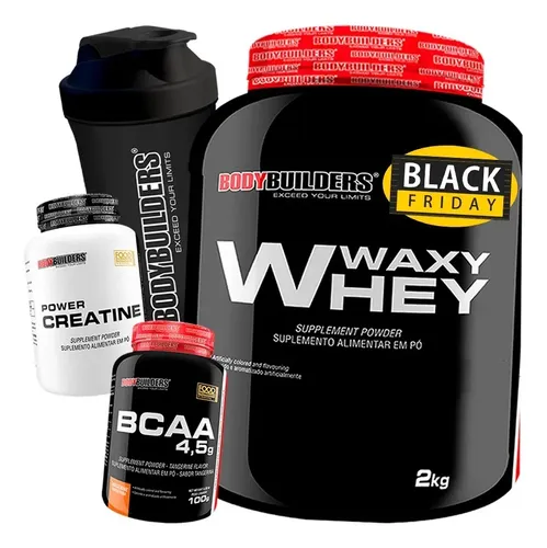 KIT WHEY PROTEIN 2KG + BCAA + CREATINA + COQUETELEIRA