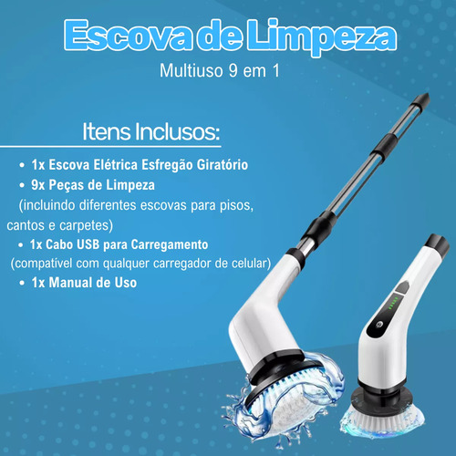 Esfregão Elétrico Mop 9 Em 1 Escova De Limpeza 360 Giratória