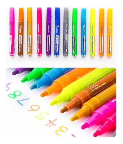 Marcadores Escarchados Glitter Marker Pens X 12  Guangna
