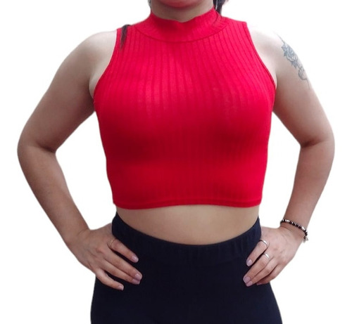 Musculosa Sin Margas Con Cuello, Corta. Talle U. Roja