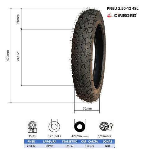 Pneu 2.50-12 Aro 12 Mini Moto Nxt Juna Aro 12 Uso Sem Camara
