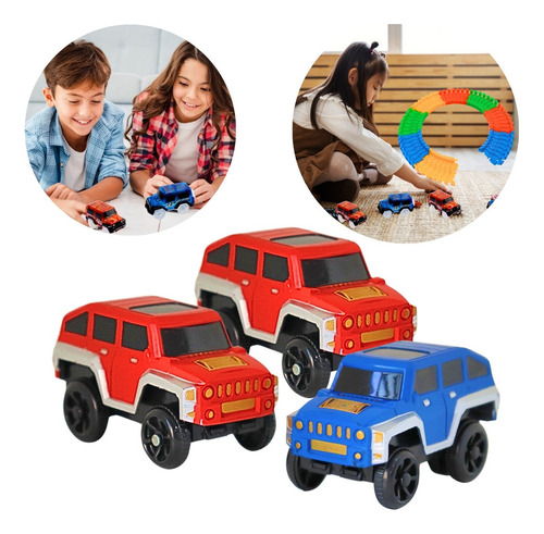 3 X Brinquedo Carrinho Para Pista Trilha Maluca 3 Pilhas Aa Cor Vermelho E Azul Personagem 4cm