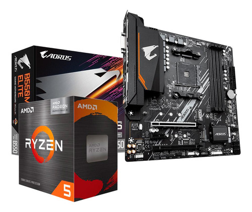 Kit Placa Mãe Aorus B550m Elite Ryzen 5 5600gt Vega Graphics