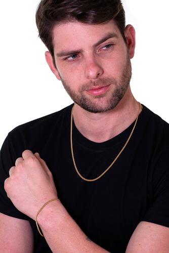 Conjunto Cordão Masculino Grume 2.8mm Fino Cj-172 Aço Ouro Cor Dourado