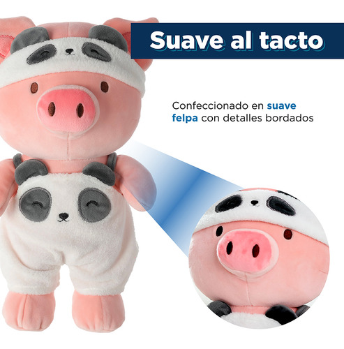 Miniso Peluche Cerdito Con Overol De Pandita Felpa 21x33 Cm